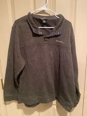 Eddie Bauer Knit Pullover Sweater Green Collared Button Men's XXL Long Sleeve